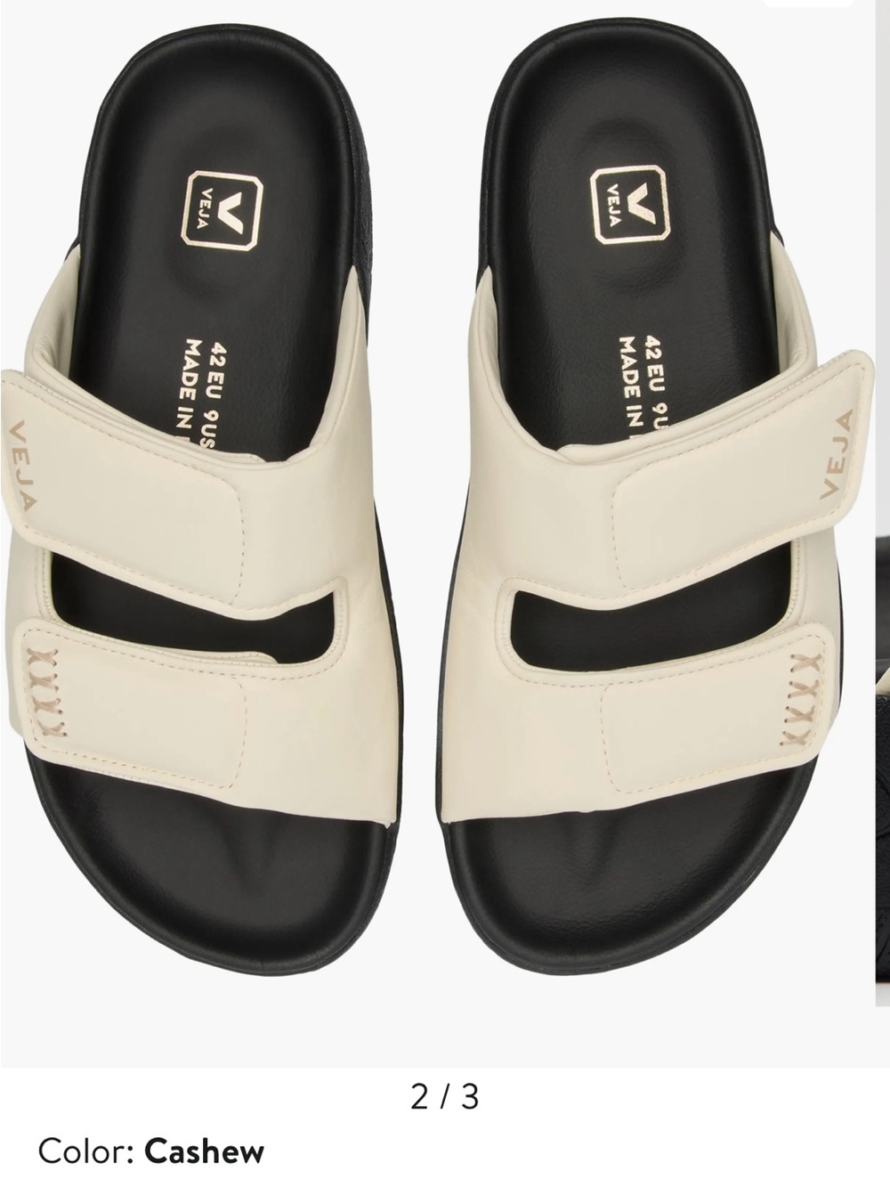 Veja Cashew and Black Dual-Strap Slide Sandals ETNA BOLD LEATHER CASHEW